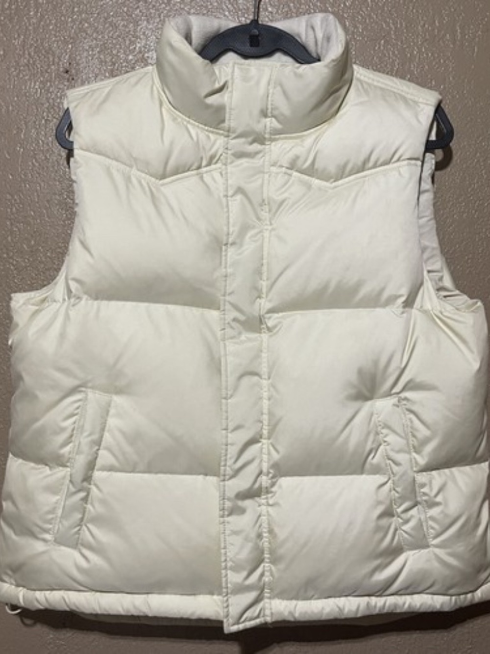 Ralph Lauren Women's Large Ivory White Down Ski Vest Fleece Puffer Zip Snap Up